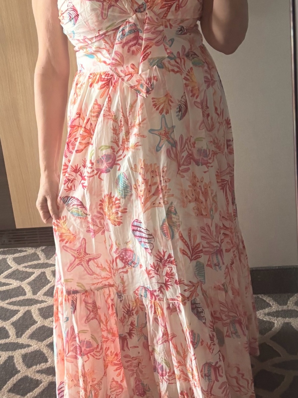 Taylor Coral and Cream Floral Tie-Front Maxi Dress cottagecore coastal - Picture 8 of 8